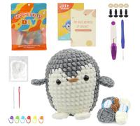 SUEOUX Crochet Kits for Beginners Kids DIY Knitting Kit for New Starter with Step-by-Step Video Tutorials, Cute Penguin Crochet Complete Set, Crochet Animal Kit for Adults Beginners Kids (Grey)