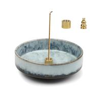 Suerhatcon Ceramic Incense Stick Holder with 2 Brass Stands 15.5 cm Large Incense Bowl for Sticks, Cones, Spirals, Palo Santo and Sage