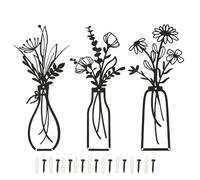 Suerhatcon Metal Flower Wall Art, 3pcs Vase Flowers Wall Decor Minimalism Metal Sign for Bedroom Living Room Bathroom