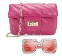 Suerico Kids Purse for Little Girls,Toddler Shoulder Bag Crossbody Bag Princess Handbag, Girls Purse with Sunglasses, Rose Red