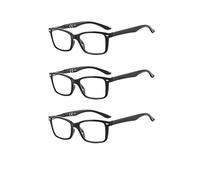 Suertree 3 Pack Reading Glasses Spring Hinge Timeless Black Minimalism Spectacles Square Presbyopic Reader Aided Eyeglasses Unisex 1.5 BM151