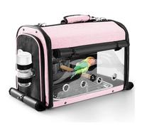 Suertree Bird Carrier Bag Bird Travel Cage with Stand, Lightweight Backpack for Parrot, Portable Bird Travel Bag, Pet Transparent Breathable Travel Cage, Pink