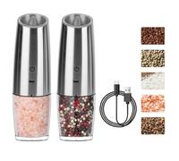 SuerZaro Gravity Electric Pepper and Salt Grinder Set, USB Rechargeable with LED Light, Pepper Grinder with Adjustable Coarseness， One Hand Automatic Operation, Stainless Steel, 2Pack, SuerZaro2272