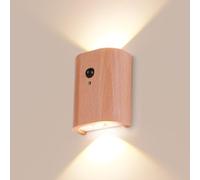 SuerZaro Rechargeable Wall Lights Motion Sensor, Magnetic UP and Down Light Wireless LED Wall Night Lights, Indoor Wooden Wall Sconces for Bedroom Corridor Hallway (1)