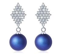 Sue's Secret Pearl Earrings 925 Sterling Silver Stud Earring Geometry Zircon Pave Rhombus Ear Drop Minimalist Blue for Christmas Party Wedding