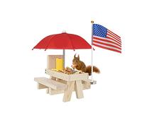 Suet Feeder Squirrel Feeder Table With Umbrella Wooden Squirrel Durable Corn Cob Holder With Solid Structure And Nail Thick Benches Table 1pc (B, One Size)
