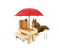 Suet Feeder Squirrel Feeder Table With Umbrella Wooden Squirrel Durable Corn Cob Holder With Solid Structure And Nail Thick Benches Table 1pc (A, One Size)