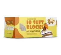 Suet Shop - Mealworm Suet Blocks for Wild Birds, 300g (Pack of 10) - Enriched with Human Grade Beef Tallow, High in Energy & Protein - All-Season Bird Feed - Manufactured In The UK
