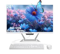 suevery All-in-One PC 24 AIO Desktop Computer AMD Ryzen7 5700G 512G SSD DDR4 16G RAM 1080P Gaming PC 23.8" FHD Business Display for Home Office with Keyboard & Mouse