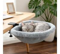 Sueving Cat Bed for Desk, Plush Desk Cat Hammock, Space Saving Semi Circular Cat Bed with Clamp-On Attachment, Suitable for Various Desktops, Up To 40 lbs
