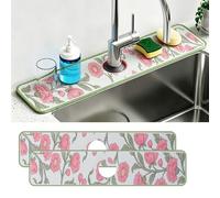 Sueving Diatomite Faucet Mat, 2PCS Floral Faucet Absorbent Mats for Kitchen Sink, Quick Drying Sink Tap Protector Mat for Kitchen Bathroom (2PCS, Green)