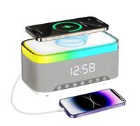 Suewidfay Radio Alarm Clock Bedside, Alarm Clock with 15W Wireless Charging, Bluetooth Speaker, Fast Qi Wireless Charger, 13 LED lighting Effects, FM Radio, USB Charging Port, for Bedroom, Desk
