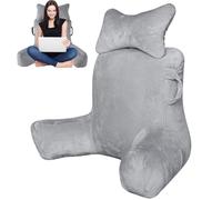 Suewidfay Reading Pillow for Bed Adult, 90x80cm(LxH) Extra Large Bed Rest Back Support Pillow with Detachable Neck Roll and Arm, Cuddle Cushion Backrest Pillow for Sitting Sofa Gaming Relaxing