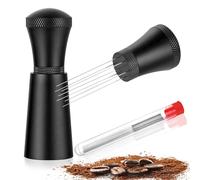 Sueyale Wdt Tool, Aluminium Wdt Tool Espresso with Stand 7 x 0.3 mm 304 Stainless Steel Espresso Needle Coffee Distributor for Barista, Black (Extra 7 Replacement Needles)