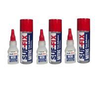 SUF-FIX 3x Mitre Adhesive Spray and Gel Two-Unit Kit | 50g Adhesive 200ml Activator Spray Instant Gluing | Fast Adhesives Kit for Wood, Glass, Plastic, Leather, Metals (Clear, Pack of 3)