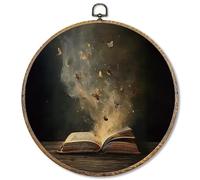 Sufamb Dark Academia Butterfly Book Round Wall Art Decor, Vintage Moody Bookish Canvas Artwork Framed, Book Club Wall Hanging Prints Decorations for Reading Room Library Gallery Decor, 10x10 Inches