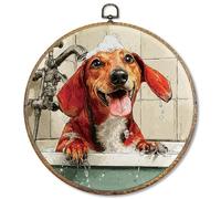 Sufamb Funny Dachshund Bathroom Round Wall Art Decor, Dachshund Doxie Gifts Canvas Artwork Framed, Weiner Dog Gifts Wall Hanging Prints Decorations for Bathroom Washroom Toilet Decor, 10x10 Inches