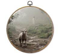 Sufamb Jesus Christian Round Wall Art Decor, Religious Jesus Leaves the 99 Sheep Canvas Artwork Framed, Rustic Bible Verse Wall Hanging Prints Decorations for Home Bedroom Church Decor, 10x10 Inches