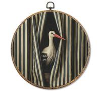 Sufamb Retro Heron Bird Round Wall Art Decor, Elegant Heron Canvas Artwork Framed, Modern Surreal Bird Wall Hanging Prints Decorations for Bedroom Living Room Home Decor, 10x10 Inches