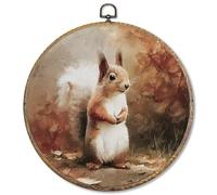Sufamb Vintage Rustic Fall Squirrel Round Wall Art Decor, Farmhouse Autumn Squirrel Canvas Artwork Framed, Fall Forest Wild Animals Wall Hanging Prints Decorations for Home Bedroom Decor, 10x10 Inches