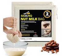 Sufaniq Nut Milk Bag - 2 Pack (12 x 12 Inches) 100% Unbleached Cotton Cheesecloth Bag, Premium Quality Reuseable Nut Bag Strainer for Almond, Soy, Oat Milk, Tea, Juices, Cold Brew Coffee