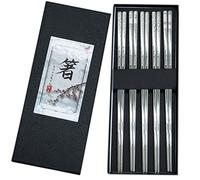 Sufe Metal Chopsticks, Reusable, Dishwasher Safe, Silver Stainless Steel, Square, 9 1/4 Inch, 5 Pairs Gift Set