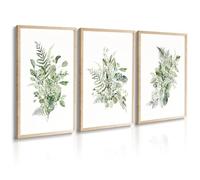 Sufeasdf Botanical Wall Art Prints Large Canvas Wall Art for Living Room Decor Green Leaf Wall Decor Set of 3 Plant Painting Minimalist Watercolour Home Bathroom Wall Decor 12"x16"Unframed