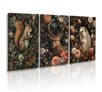 Sufeasdf Framed William Morris Wall Art Prints Gothic Animal Wall Decor Squirrel Deer Hedgehog Canvas Wall Art for Living Room Moody Botanical Artwork Dark Academia Easter Bedroom Decor 12"X16"X3PCS