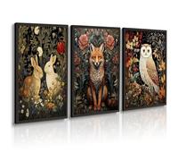 Sufeasdf William Morris Wall Art Poster Gothic Animal Fox Owl Rabbit Large Canvas Prints Wall Art for Living Room Dark Academia Moody Pictures Black Bathroom Wall Decor 12"X16"X3PCS Unframed