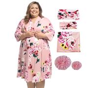 SUFEINI Maternity Robe and Matching Swaddle Blanket Set, Plus Size Women Postpartum Robes Sleepwear New Mommy Gift, Pza01 Pink, 3XL