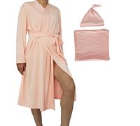 SUFEINI Maternity Robes and Matching Swaddle Blanket Set, Women Mommy Postpartum Robe Hospital Labor and Delivery Gown, A30-pink, XL