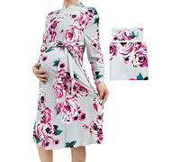 SUFEINI Maternity Robes and Matching Swaddle Blanket Set, Women Mommy Postpartum Robe Hospital Labor and Delivery Gown, A10-grey, X-Large