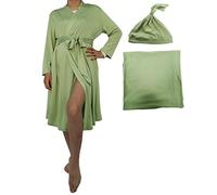 SUFEINI Maternity Robes and Matching Swaddle Blanket Set, Women Mommy Postpartum Robe Hospital Labor and Delivery Gown, A31-green, Medium