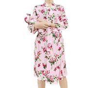 SUFEINI Maternity Robes and Matching Swaddle Blanket Set, Women Mommy Postpartum Robe Hospital Labor and Delivery Gown, A06-pink, Large