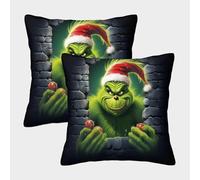 SUFFERBOW 3D Printed Christmas Grinch Throw Pillow Covers Christmas Square Cushion Cover Garden Cushion Super Soft Pack of 2 for Sofa Couch Bed 50x50cm