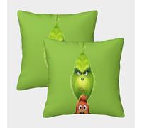 SUFFERBOW 3D Printed Grinch Square Pillowcases Animation Pillow Case Cushion Decorative Super Soft Pack of 2 for Sofa Couch Bed 50x50cm