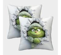 SUFFERBOW 3D Printed Grinch Throw Pillow Covers Christmas Legend Square Cushion Cover Decorative Super Soft Pack of 2 for Sofa Couch Bed 40x40cm