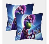 SUFFERBOW 3D Printed Grinch Throw Pillow Covers Christmas Throw Pillow Case Decorative Super Soft Pack of 2 for Sofa Couch Bed 45x45cm