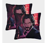 SUFFERBOW 3D Printed John Wick Throw Pillow Covers Movies Square Cushion Cover Decorative Super Soft Pack of 2 for Sofa Couch Bed 40x40cm