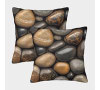 SUFFERBOW 3D Printed Pebble Square Pillowcases Stone Pillow Case Cushion Garden Cushion Super Soft Pack of 2 Home Decor for Sofa Bedroom 40x40cm