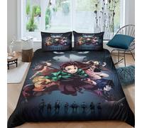 SUFFERBOW Demon Slayer Quilt Cover Comforter Covers for Boys Girls 3D Print Tanjiro Duvet Cover Bedding Set with Pillow Cases Soft Microfiber with Zipper Closure 3 Pieces Double(200x200cm)