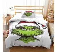 SUFFERBOW Grinch 2Pcs Bedding Set Printed Quilt Cover,3D Christmas Legend Duvet Cover for Boys Adult, Microfibre, with Pillowcases Easy Care Microfiber Comforter Cover Hidden Zipper Single(135x200cm)