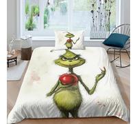 SUFFERBOW Grinch for Boys Girls Quilt Cover 3D Print Christmas Comforter Covers Duvet Cover Soft Microfiber with Pillow Cases Bedding Set with Zipper Closure 2 Pieces Single(135x200cm)