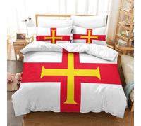 SUFFERBOW Guernsey for Boys Girls Comforter Covers Quilt Cover Duvet Cover 3D Printed European Flag Soft Microfiber Bedding Set with Pillow Cases with Zipper Closure 3 Pieces Single(140x200cm)