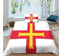 SUFFERBOW Guernsey Quilt Cover Comforter Covers for Teens And Adults 3D Print European Flag Duvet Cover Soft Microfiber Bedding Set with Zipper Closure with Pillow Cases 2 Pieces Single（135x200cm）