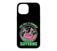 Suffering Summer Skeleton Flamingo Float Humor Case for iPhone 15