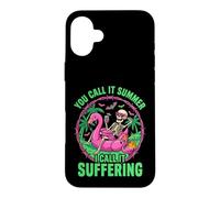 Suffering Summer Skeleton Flamingo Float Humor Case for iPhone 16 Plus