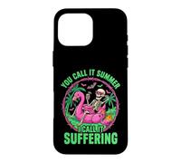 Suffering Summer Skeleton Flamingo Float Humor Case for iPhone 16 Pro Max