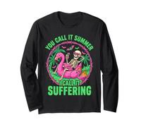 Suffering Summer Skeleton Flamingo Float Humor Long Sleeve T-Shirt