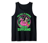 Suffering Summer Skeleton Flamingo Float Humor Tank Top